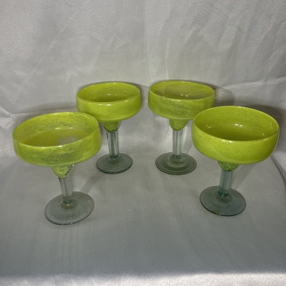 Set Of 4 Mexican Hand Blown Glass Margarita Glasses
